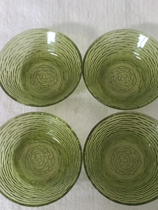 Other - Set of 4 Green Textured Glass Bowls by